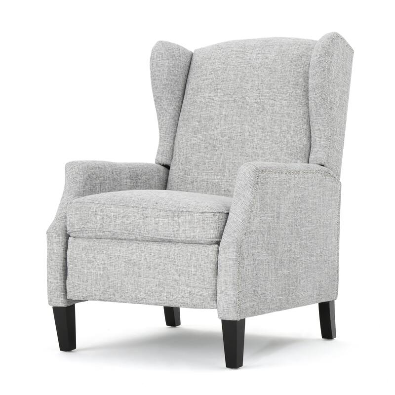 Upholstered Recliner Chair, Fabric Wingback Armchair, Push-Back Recliner with Nailhead Trim, Wood Legs, Classic Recliner Chair