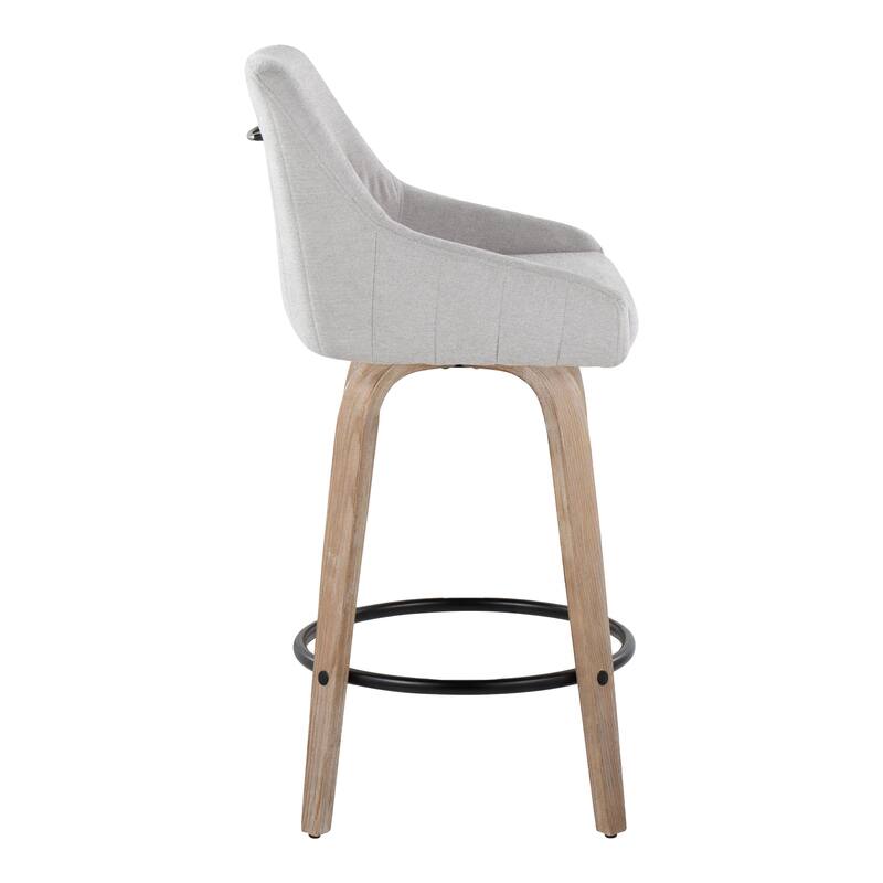 The Gray Barn Hadley 26" Fixed-Height Upholstered Counter Stool with Bent Wood Legs & Round Footrest (Set of 2)