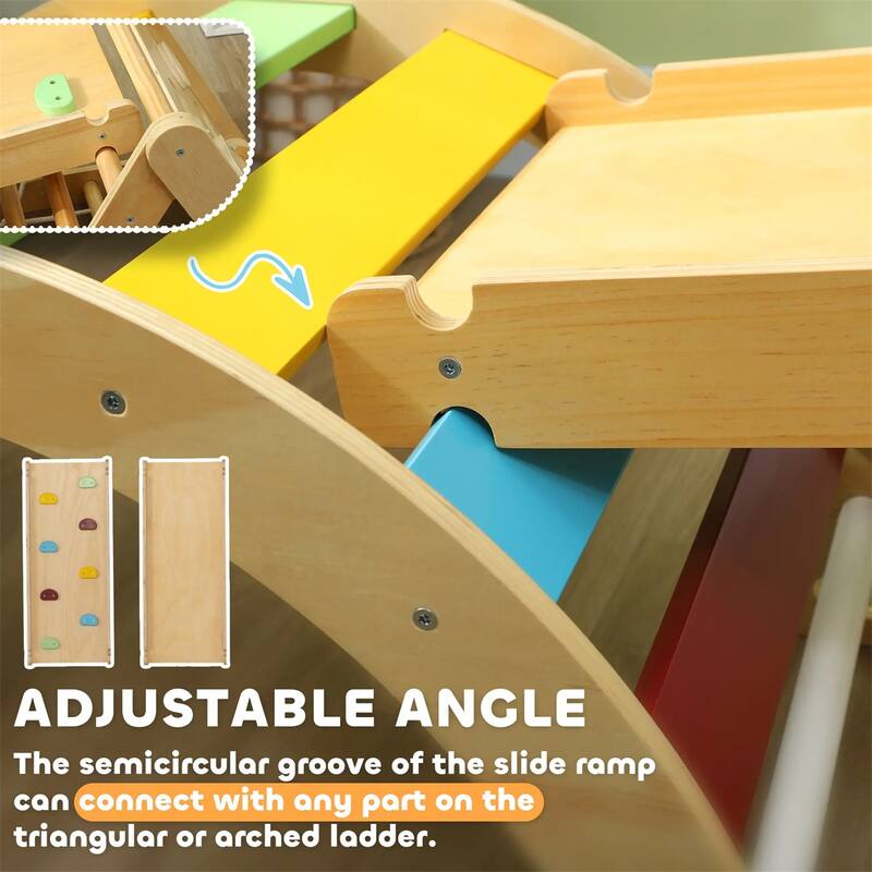 7-in-1 Toddler Climbing Triangle Set with Arch Ramp Climber for Indoor Active Play and Motor Skills