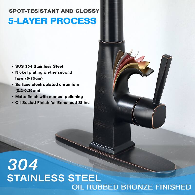 Single Handle Pull Down Sprayer Kitchen Faucet with Oil Rubbed Bronze