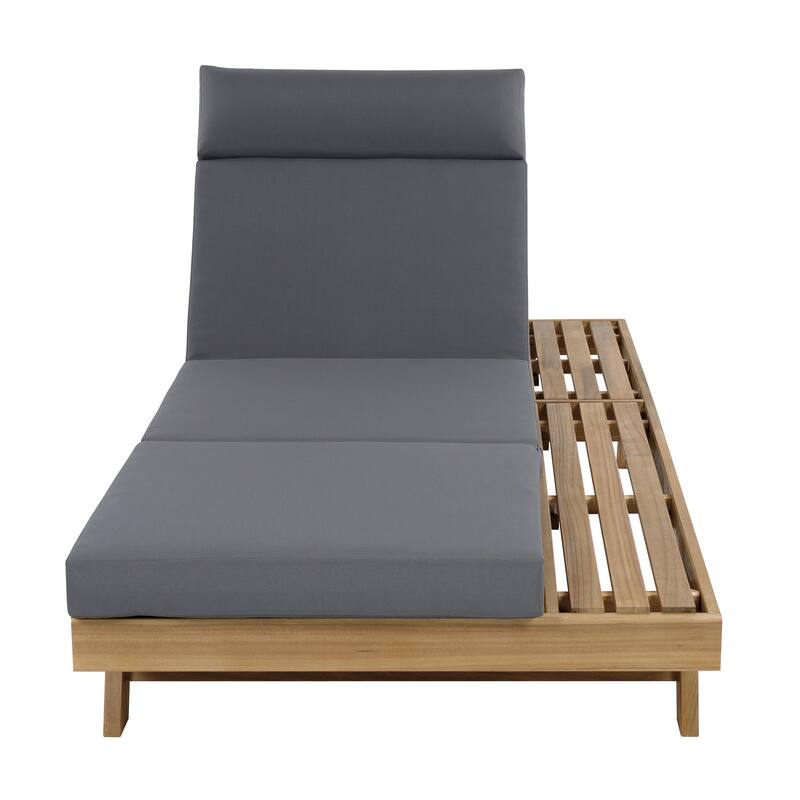 Outdoor Patio Lounge Chair, Adjustable Recliner with Headrest and Retractable Side Tray