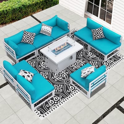 FINCATI Luxury 9-piece Oversized Aluminum Patio Furniture Set with 43'' Fire Pit Table for Outdoors