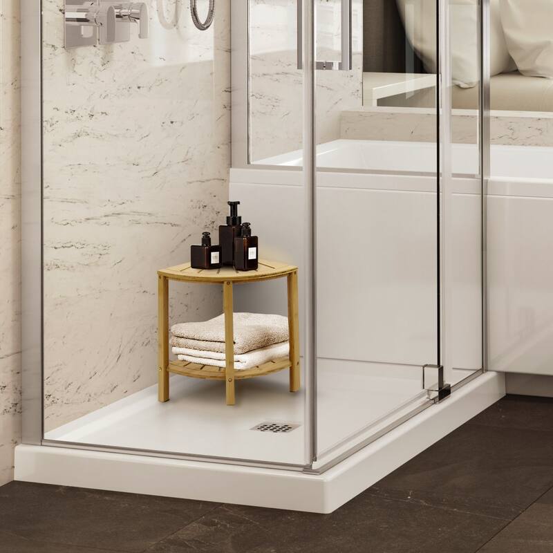 2-Tier Bamboo Corner Shower Stool Bench with Storage Shelf
