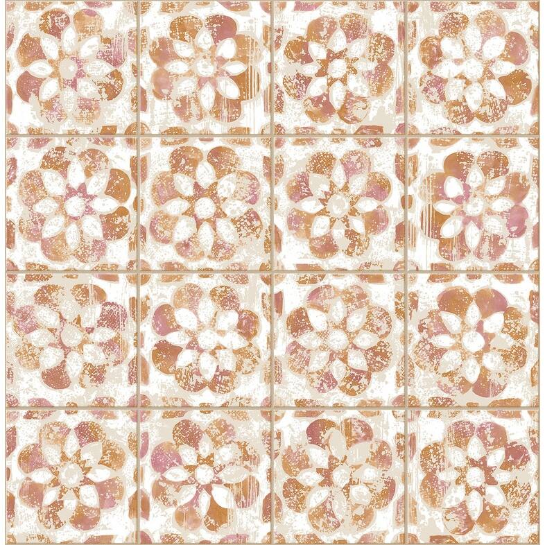 Advantage Izeda Coral Floral Tile Wallpaper - Orange