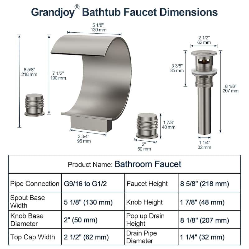 GRANDJOY High Arc Waterfall Widespread Bathroom Sink Faucet