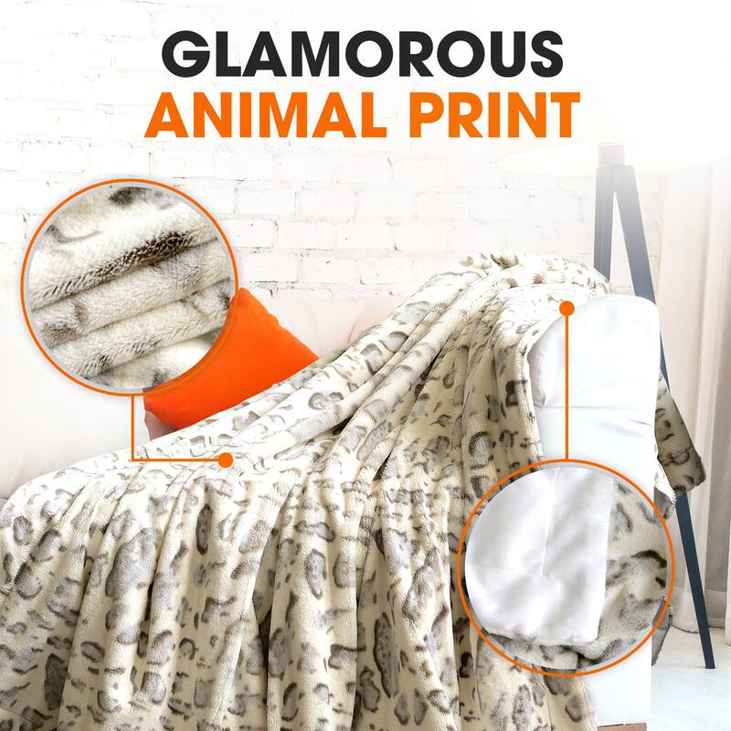 Cheer Collection Ultra Cozy Animal Print Faux Fur Reversible Throw Blanket