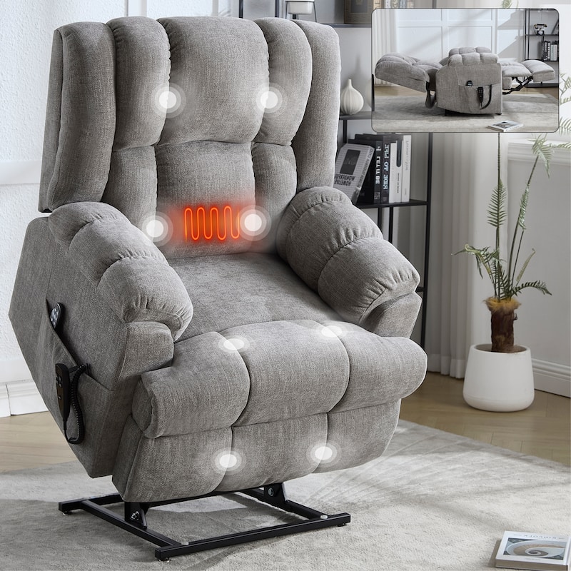 Dual Motor Power Lift Recliner with Heat & Massage, Up to 350 LBS - Light Gray