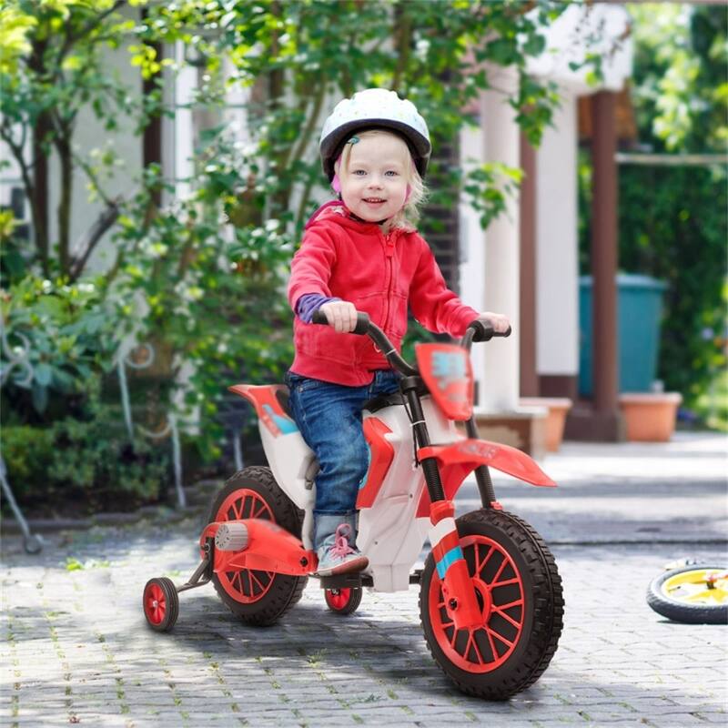 Kids Ride-On Motorcycle 12V with Rechargeable Battery and Dual Shock Removable Training Wheels - 42"L x 20.25"W x 26.75"H