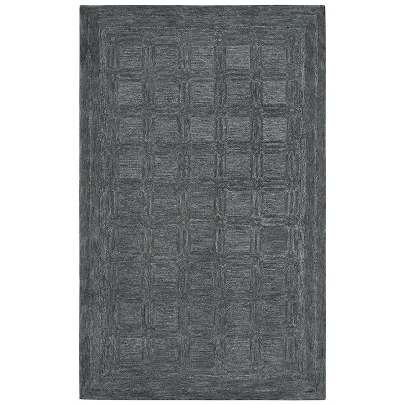 Alora Decor Emerson Charcoal and Grey Squares Hand-tufted Wool Rug - 5' x 8' - Dark Grey