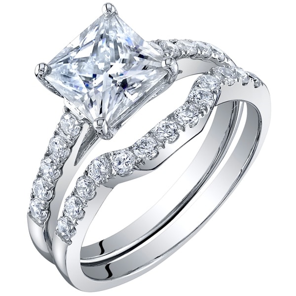 2 Carat Moissanite Princess Cut Engagement Ring Wedding Band Bridal Set in Sterling Silver. Opens flyout.