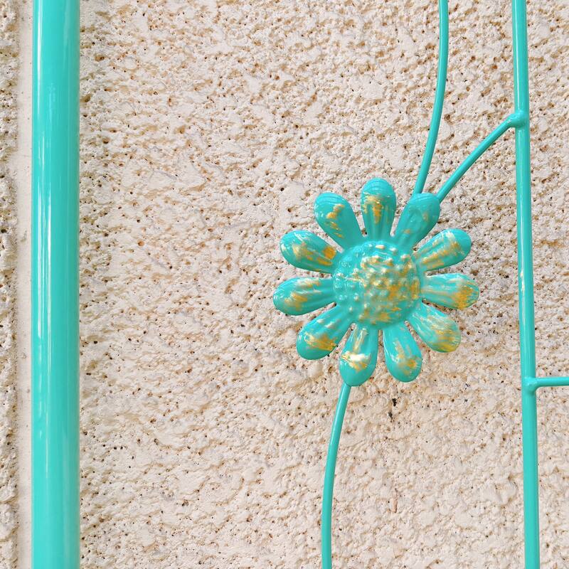 Anmytek Decorative Metal Garden Trellis Set of 2 with Arch Top Daisy Motifs Green Weather Resistant Climbing Plant Support