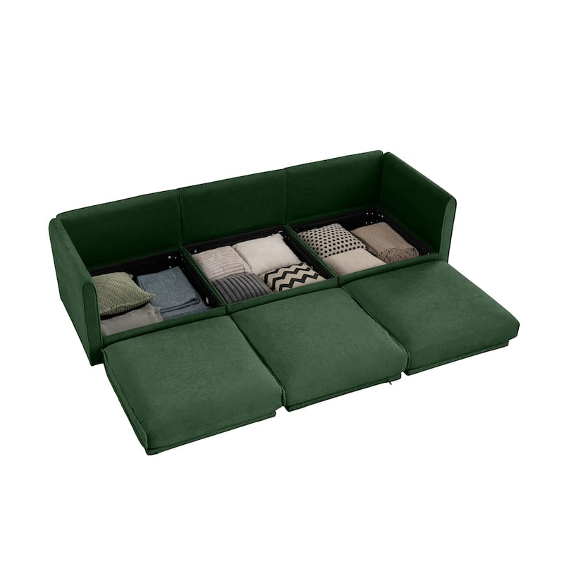 Modern 3 Deep Seat Modular Sofa with Storage, Cylindrical Backrest & Armrests