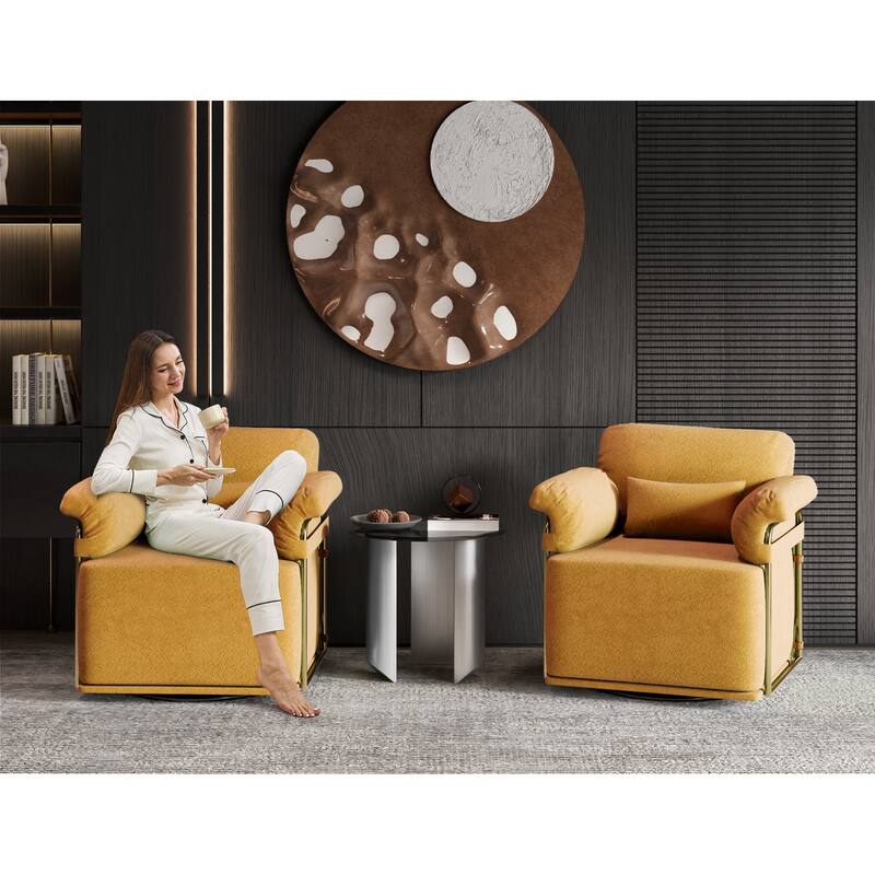 Upholstered 360 Degree Square Swivel Accent Sofa Chair