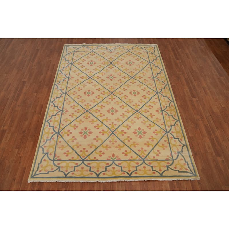 Hand-knotted Tribal Wool Beige Geometric Oriental Area Rug - 9' 3'' X 6' 6''