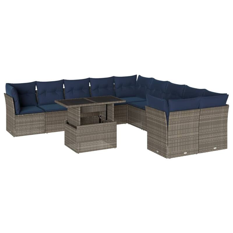 vidaXL Patio Sofa Set with Cushions and Table Outdoor 11 Piece Poly Rattan - 24.4 x 24.4 x 27.2