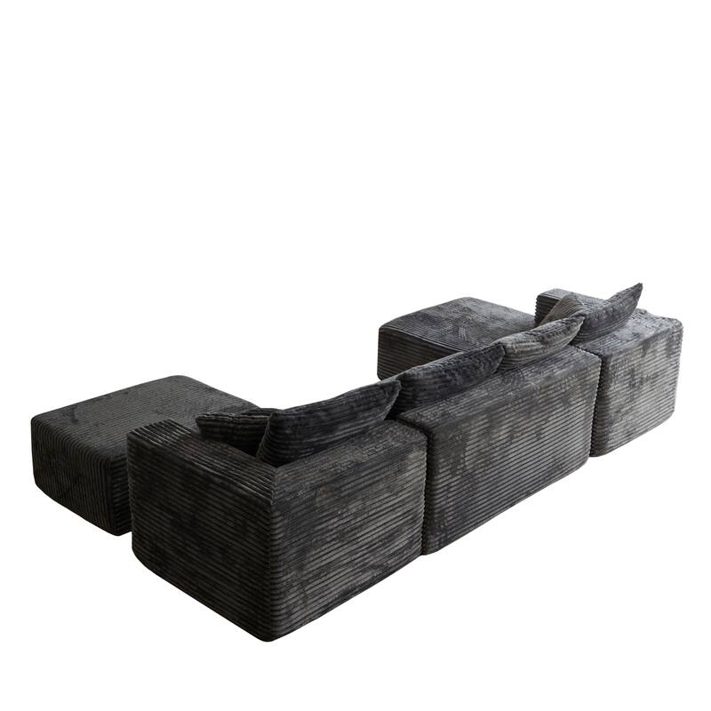 Modular Sectional Sofa with Chaise & Ottoman, Fabric Upholstered Boneless Cloud Sofa, Deep Seat Corner Sofa with Side Pockets