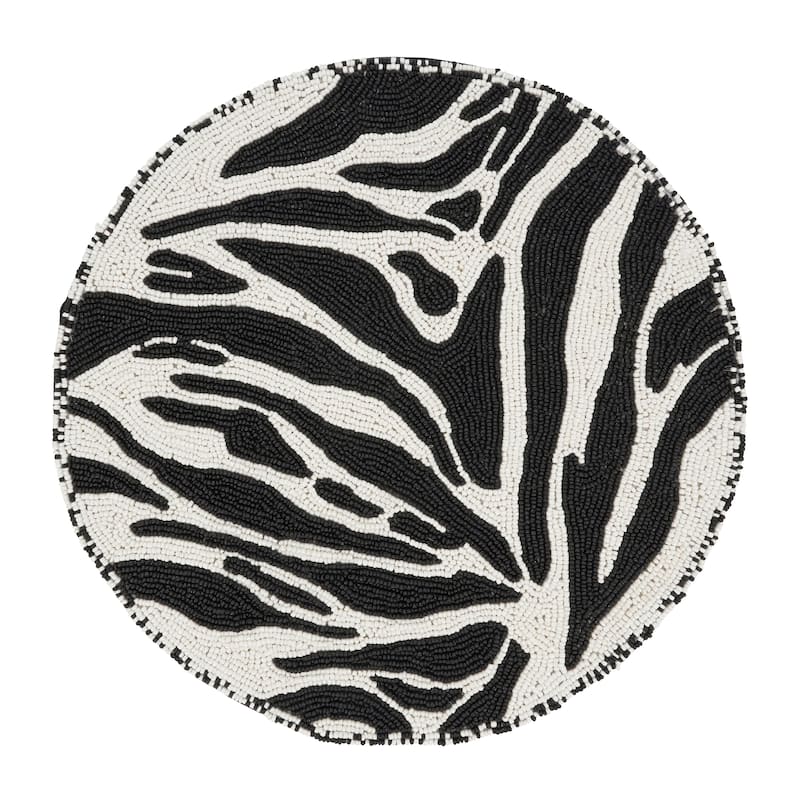Jungle Glam Beaded Zebra Placemat (Set of 4) - Set of 4 - Black/White