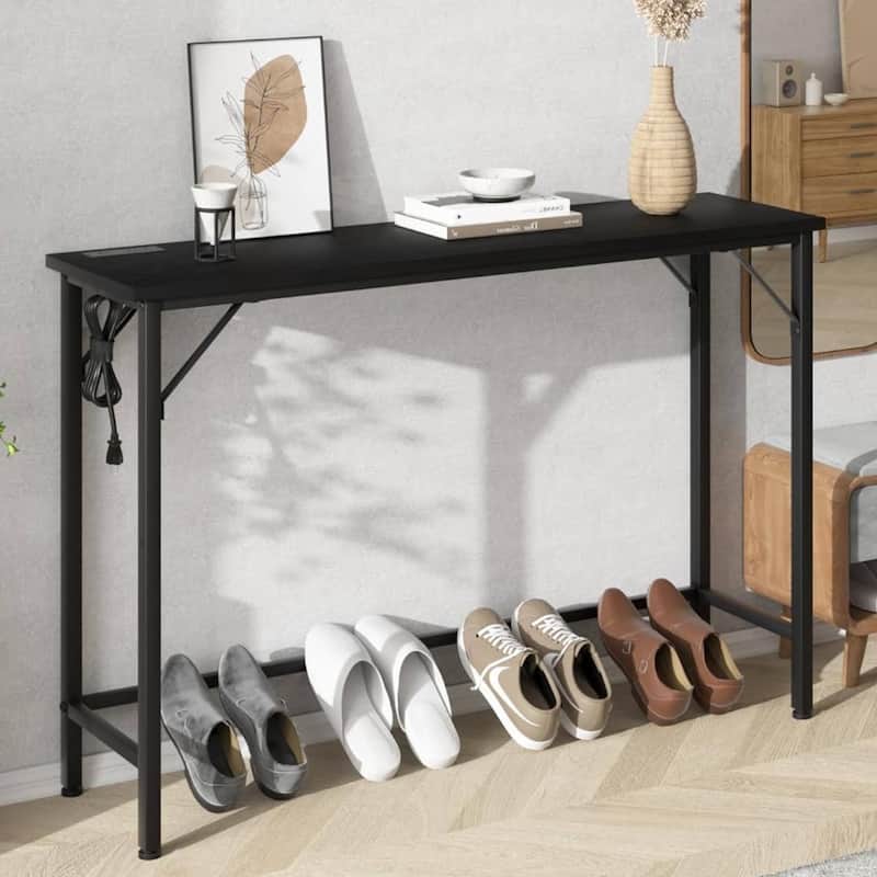 Modern Narrow Sofa Table with Charging Station