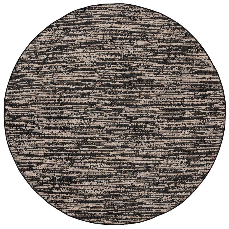 SAFAVIEH Beach House Eszti Transitional Rug - 6'7" Round - Black/Beige
