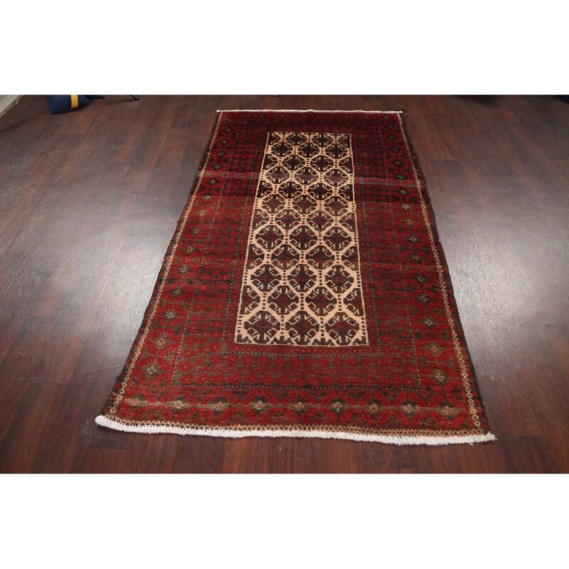 Geometric Balouch Persian Wool Area Rug Hand-knotted Office Carpet - 3'7" x 6'4"