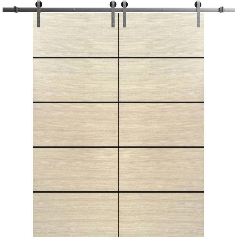 Sturdy Double Barn Door 36 x 80 with Planum 0015 Natural Veneer with 13FT - 36" x 84" ( 2* 18x84)