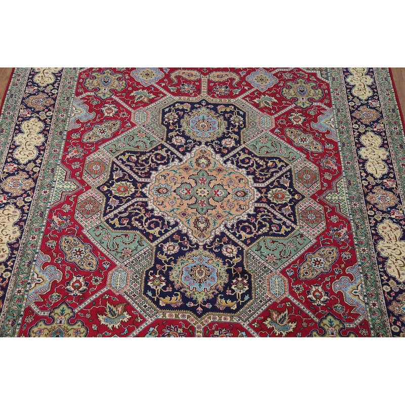 Hand Knotted Oriental 100% Wool Carpet Traditional Medallion Red Tabriz Area Rug - 12' 8'' X 9' 8''