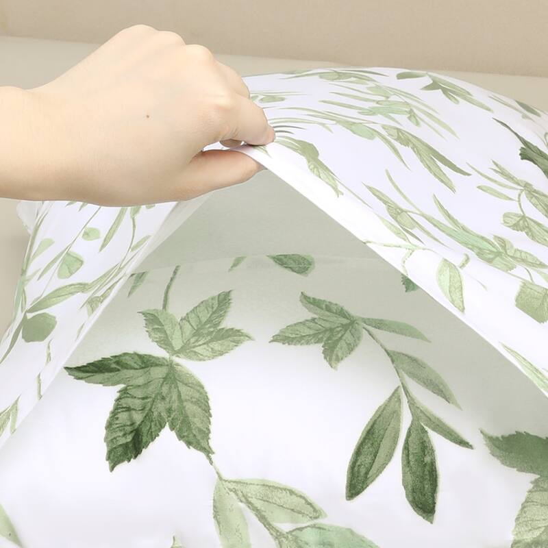 2Pcs Pillowcase w Envelope Closure Floral Pillow Cases for Hair & Skin - Emerald Green