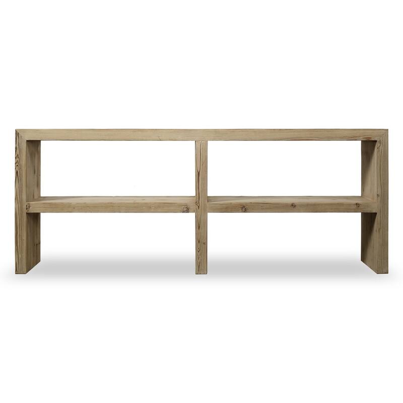 Long Waterfall Console with Double Shelves Weathered Natural Approx 87 inches - Wood
