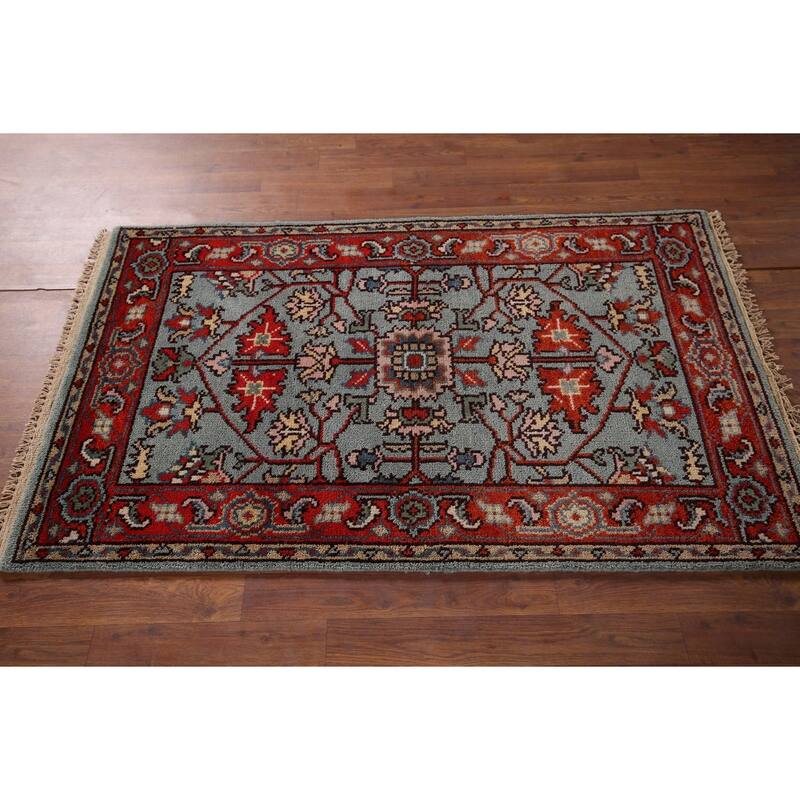 Blue Oushak Indian Accent Rug Hand-Knotted Transitional Wool Carpet - 3'0"x 4'10"