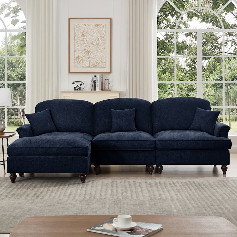 107.1" Modular Chenille L-shaped Sectional Sofa with Removable Ruffles Pleats Skirts - Blue