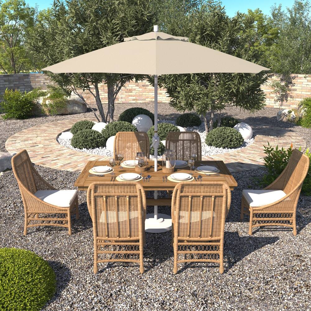 California Umbrella 9' Round Crank Lift Push Button Tilt White Aluminum Patio Umbrella with Pacifica Pacific Blue Fabric