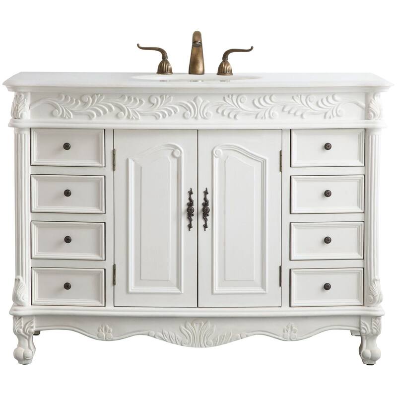 Elegant Lighting VF-1039-VW Bordeaux 48" Free Standing Single Basin - Antique White - Antique