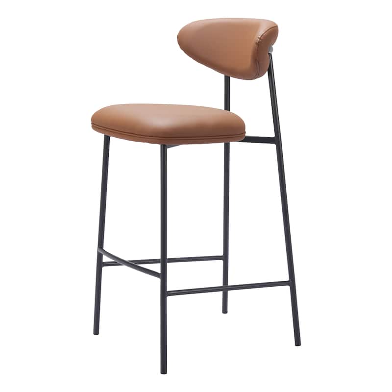 HomeRoots Set of Two 29" Brown and Black Faux Leather and Steel Low Back Bar Height Bar Chairs