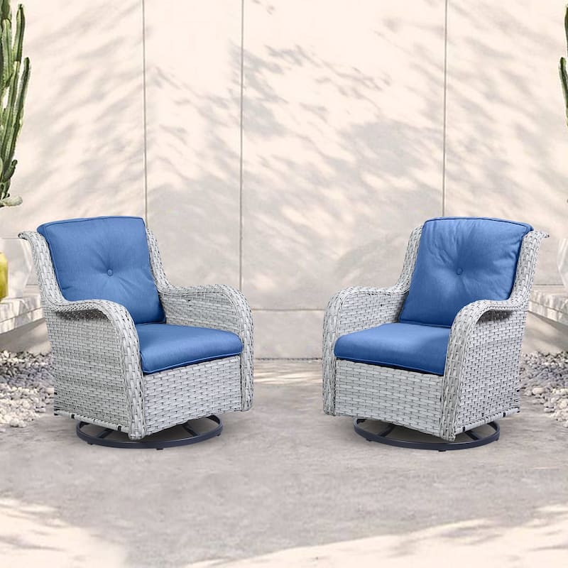 Pocassy Outdoor Wicker Glider Swivel Club Chairs (Set of 2) - Blue