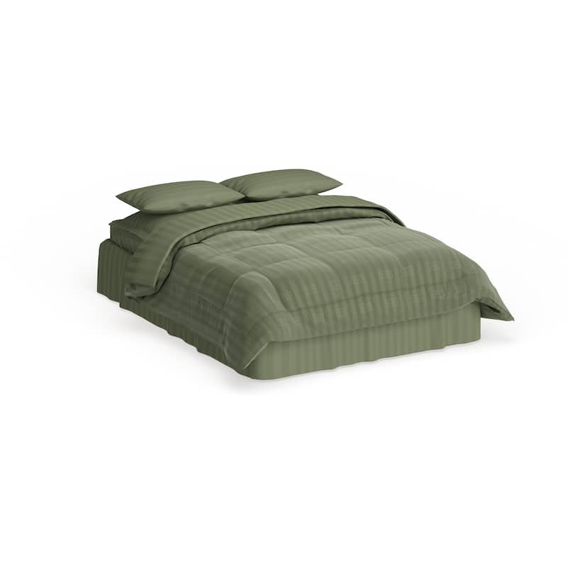 Porch & Den Lockhart Wrinkle Resistant Soft Striped Down Alternative 8-piece Bed in a Bag Set - Full - Queen - Sage