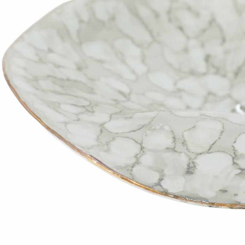 Artistic Abstract Decorative Bowl for Home Decor - 16", Ivory & Gray