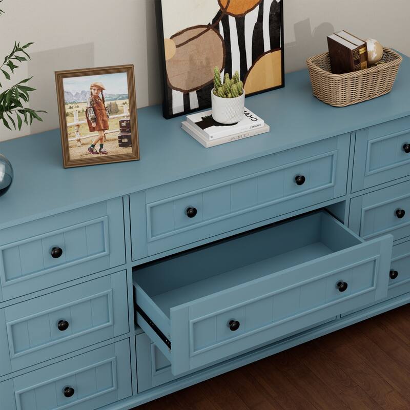 Vintage 9-Drawer Dresser Retro Storage Cabinet with Solid Legs