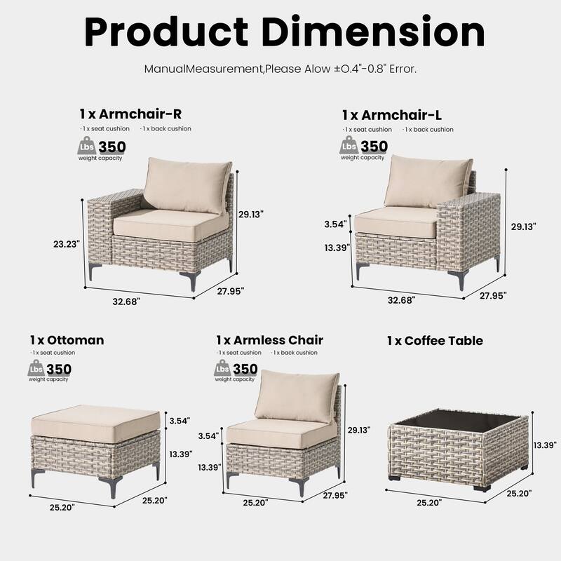 OVIOS 5-Piece Outdoor Chaise Lounge Sofa Set​