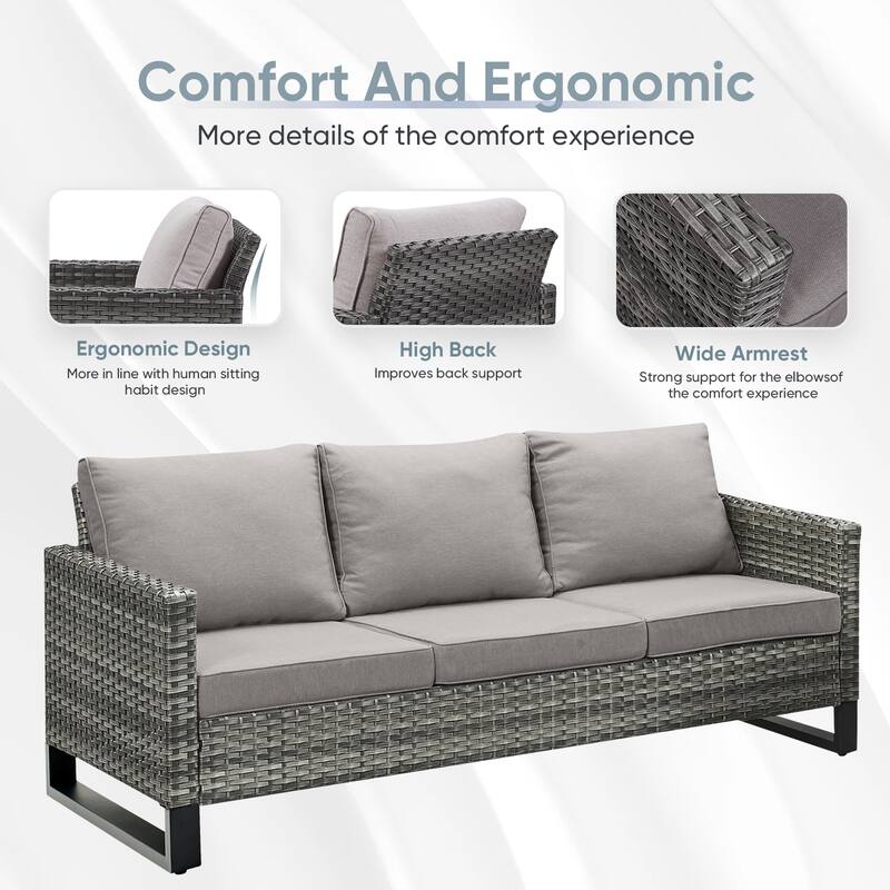 Outdoor Sofa 2 Swivel Chairs Ottomans and Fire Pit Table