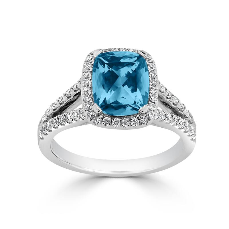 Auriya 1 5/8ct Cushion-cut Sky Blue Topaz and Halo Diamond Engagement Ring 3/8cttw 14K Gold