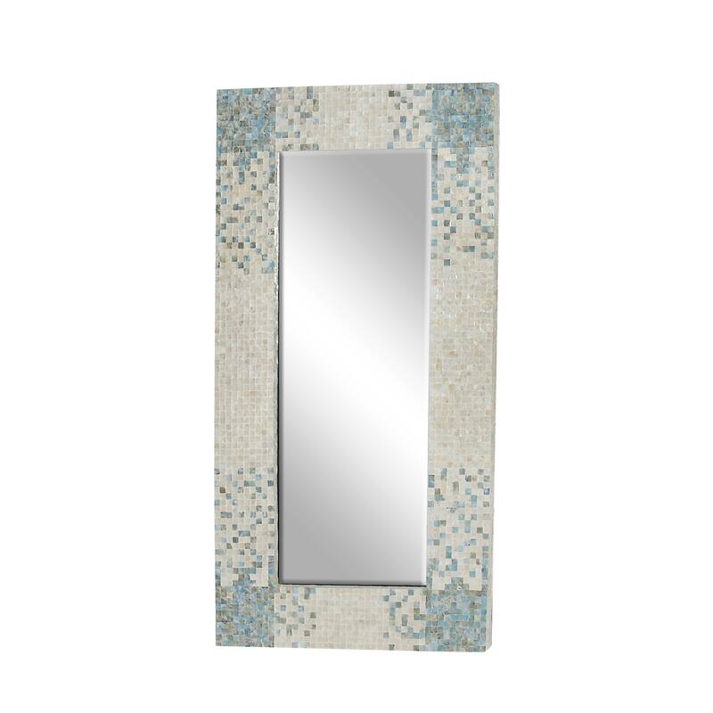 Mother of Pearl Shell Handmade Mosaic Wall Mirror with Blue Corners - Cream - Roche River Decor