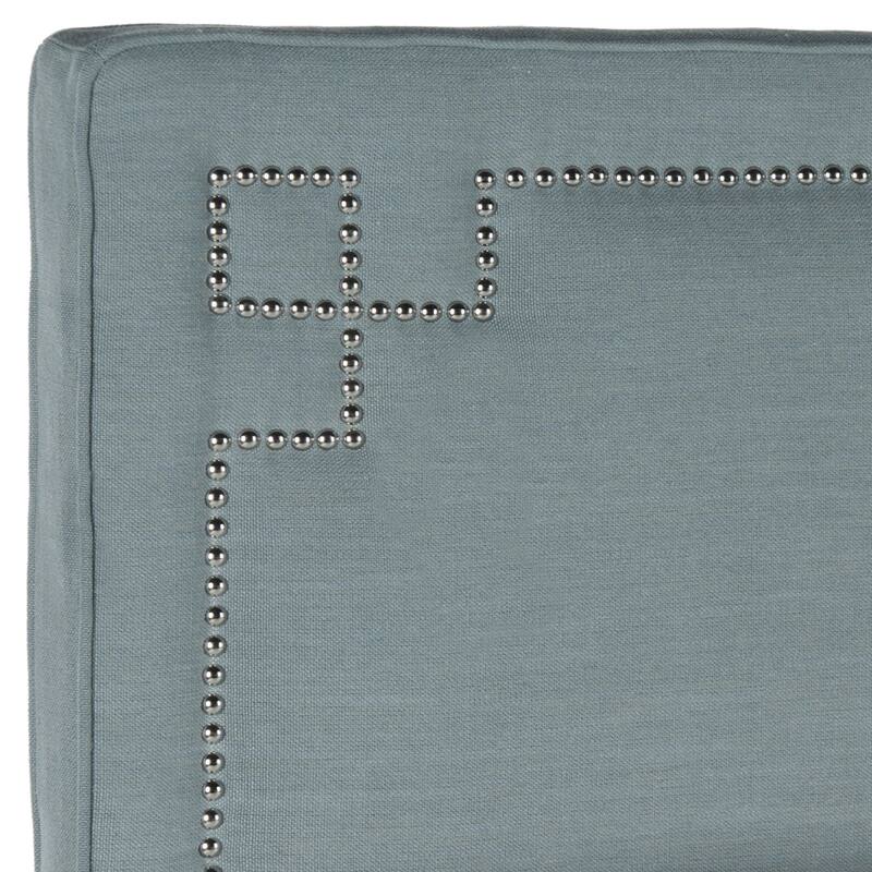 SAFAVIEH Burgi Sky Blue Linen Blend Upholstered Greek Key Headboard (Full)
