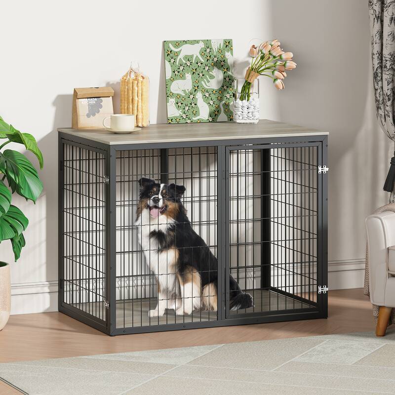 GDF Studio - HearthPaw Modern Furniture Dog Crate with Triple Door Access