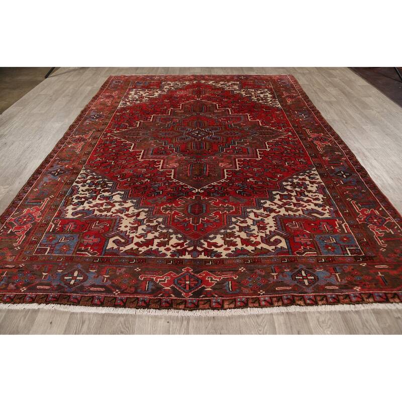 Geometric Heriz Persian Area Rug Wool Handmade Living Room Carpet - 7'8" x 10'8"