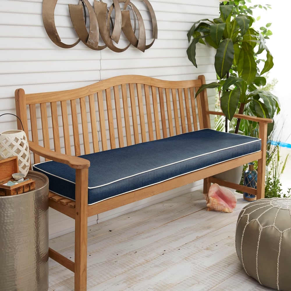 Sunbrella Indigo Blue with Ivory Indoor/ Outdoor Bench Cushion 55" to 60", Corded