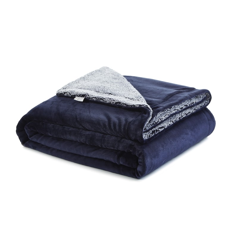 80" X 60" Navy Blue Knitted Polyester Plush Throw Blanket