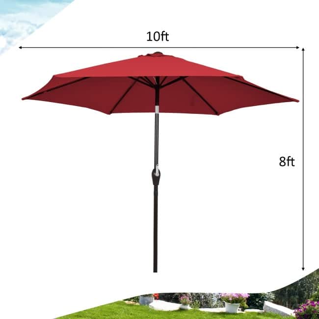 10FT Patio Umbrella 6 Ribs Market Steel Tilt with Crank Outdoor Garden without Weight Base
