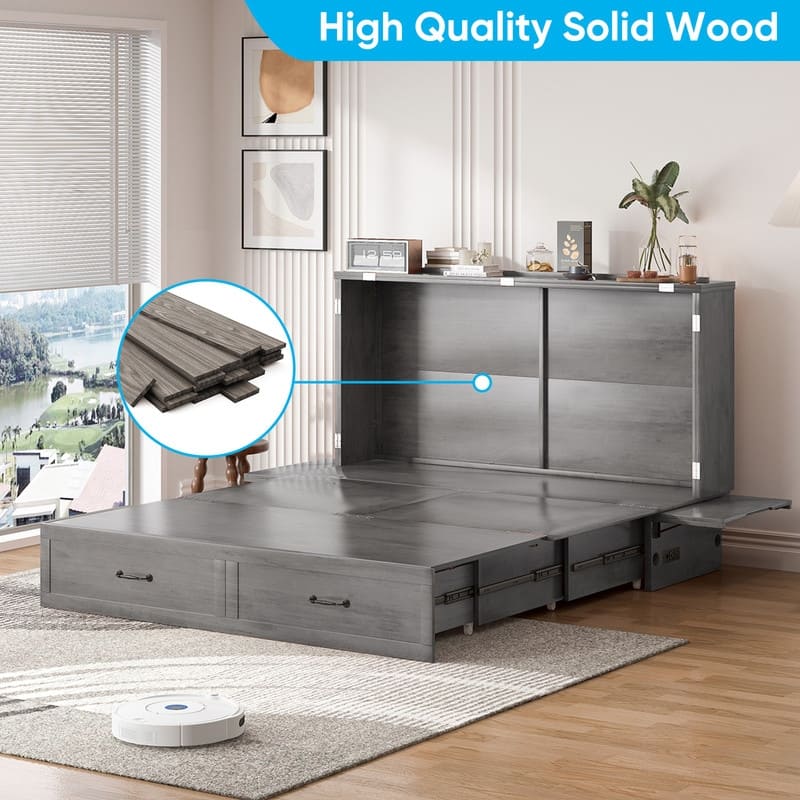 Mixoy Queen Size Murphy Bed with Mattress,Foldable Space-Saving Cube Cabinet Bed