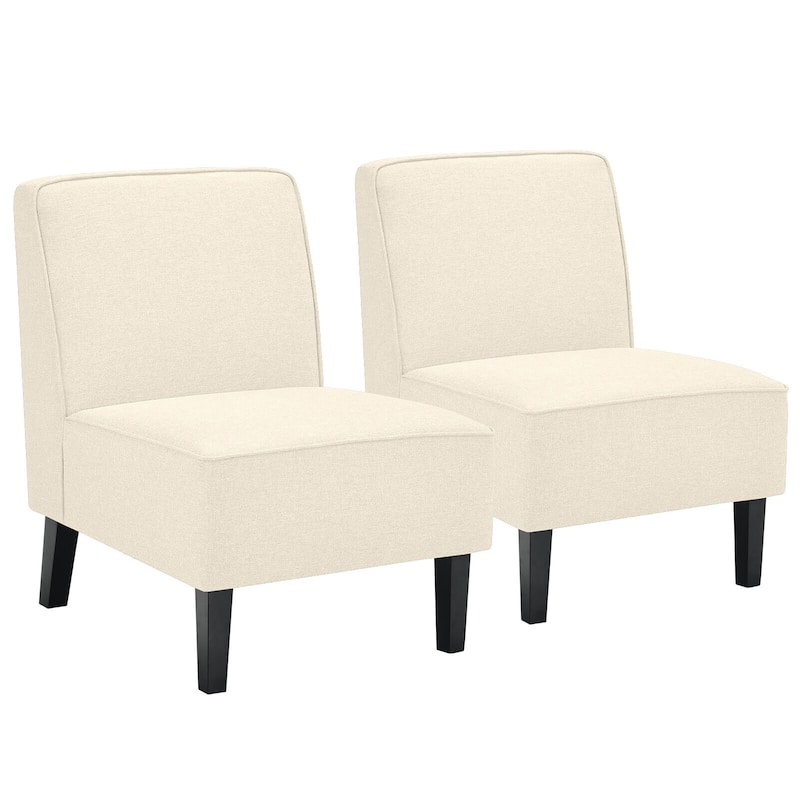 Gymax Set of 2 Armless Accent Chair Fabric Single Sofa w/ Rubber Wood - Beige