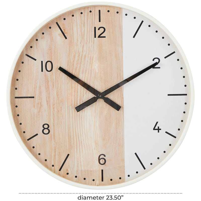 Wooden Two-Toned Wall Clock with White Accents - Brown - Roche River Decor - 2"W x 24"L x 24"H